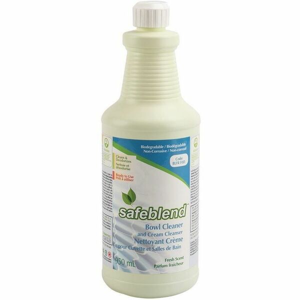 Safeblend Bowl Cleaner And Cream Cleanser Fresh Scent - 950 mL - 2 pH - Fresh Scent - Cleanse, Non-corrosive, Bleach-free, Solvent-free, Deodorize, Non-toxic, Phosphate-free, Ammonia-free, Carcinogen-free, APE-free, NPE-free, ... - Green