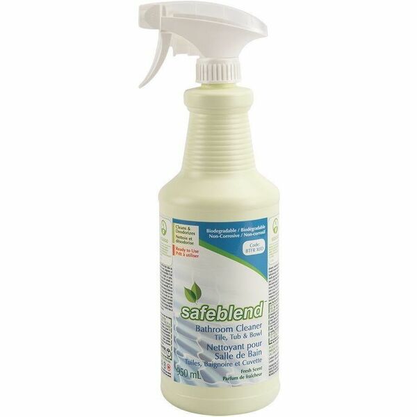 Safeblend Bathroom Cleaner - Tile, Tub and Bowl Ready to Use - Ready-To-Use - 950 mL - 1 to 2 pH - Fresh Scent - Non-corrosive, Bleach-free, Solvent-free, Deodorize, Non-toxic, Phosphate-free, Ammonia-free, Carcinogen-free, APE-free, NPE-free, NTA-free, .
