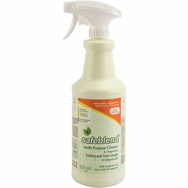 Safeblend Multi-Purpose Cleaner Ready To Use - For Multipurpose, Multi Surface - Ready-To-Use - Liquid - 950 mL - 11 to 11.49 pH - Tangerine Scent - Heavy Duty, Deodorize, Phosphate-free, Water Soluble, Streak-free, Solvent-free, Non-toxic, Non-corrosive,