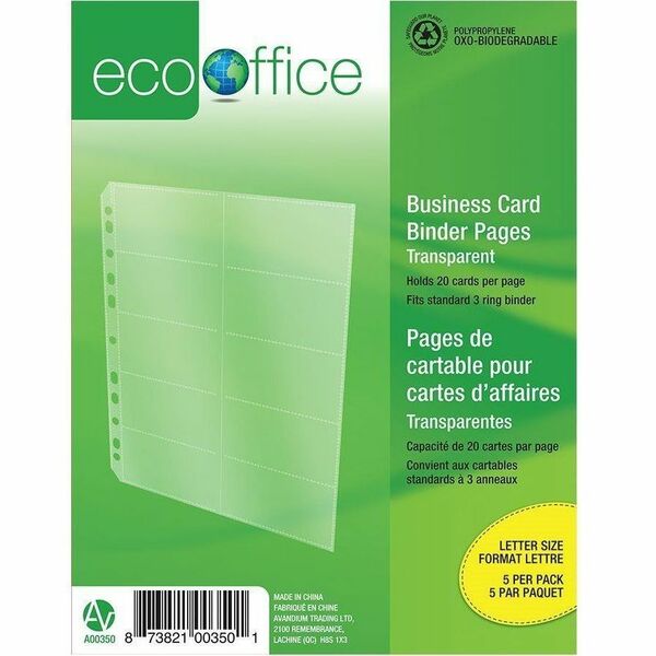 EcoOffice Business Card Binder Pages, 5 Pack