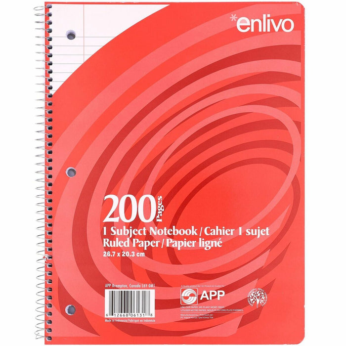 Enlivo Coil Exercise Book, Ruled, 10.5"x8" , 200pg - 1 Subject(s) - 200 Pages - Spiral Bound - 3 Hole(s) - Letter - 10 1/2" (26.67 cm) x 8" (20.32 cm) Sheet Size - Micro Perforated - 1 Each