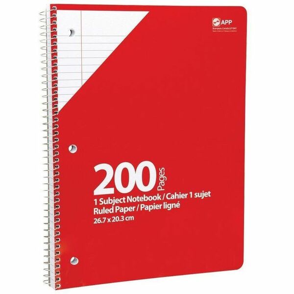 APP Coil Exercise Book, Ruled, 10.5"x8" , 200pg - 1 Subject(s) - 200 Pages - Spiral Bound - 3 Hole(s) - Letter - 10 1/2" (266.70 mm) x 8" (203.20 mm) Sheet Size - Micro Perforated - 1 Each