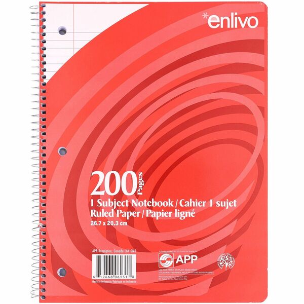 Enlivo Coil Exercise Book, Ruled, 10.5"x8" , 200pg - 1 Subject(s) - 200 Pages - Spiral Bound - 3 Hole(s) - Letter - 10 1/2" (266.70 mm) x 8" (203.20 mm) Sheet Size - Micro Perforated - 1 Each