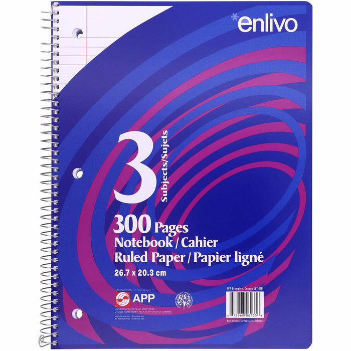 APP Coil Exercise Book, Ruled, 10.5"x8" , 300pg, 3-Subjects - 3 Subject(s) - 300 Pages - Spiral - 10.50" (266.70 mm) Height x 8" (20.32 cm) Width - 1 Each