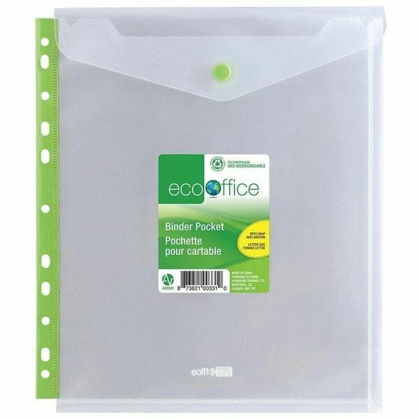 EcoOffice Poly Binder Pocket with Snap, Top Load - For Letter 8 1/2" (215.90 mm) x 11" (279.40 mm) Sheet - 11 x Holes - Ring Binder - Top Loading - Clear - Poly, Plastic - 1 Each