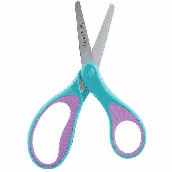 Westcott Scissors 5" Blunt Antibact.Ass - Left/Right - Stainless Steel - Round Tip - Purple, Blue - 1 Each