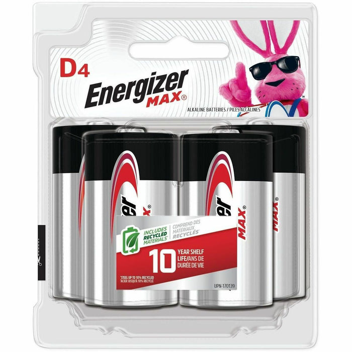 Energizer Max Alkaline D Batteries - For Flashlight, Radio, Toy - D - 20500 mAh - 1.5 V DC - 10 Year Shelf Life - 4 / Pack
