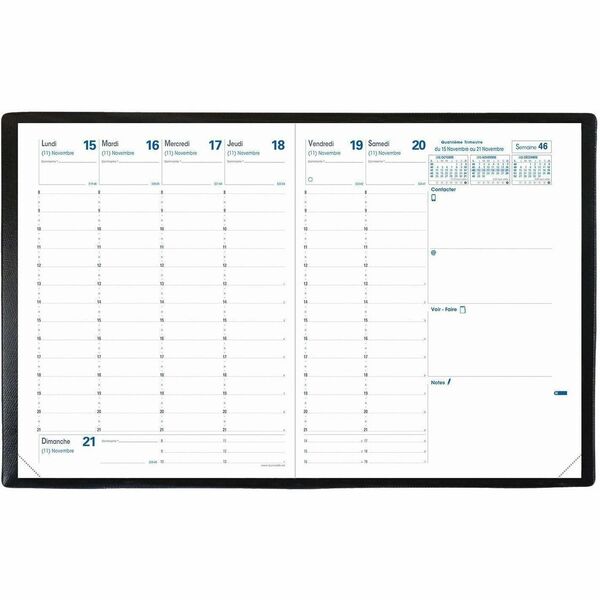 Quo Vadis President Weekly Planner, 10-3/4" x 8-1/4" , French, Freeport Blue - Weekly, Yearly - 14 Month - November 2025 to December 2026 - 8:00 AM to 9:00 PM - Half-hourly - 1 Week Double Page Layout - White Sheet - Synthetic - Blue Cover - 0.5" (12.70 m