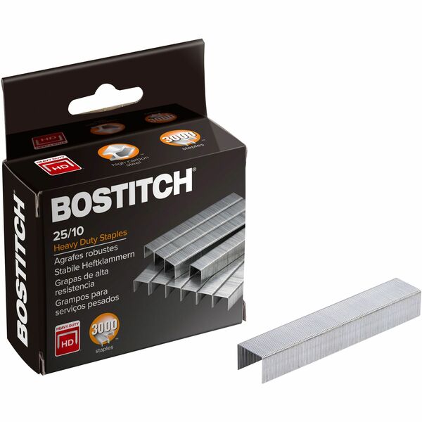 Bostitch Heavy-Duty Staples - High Capacity - 3/8" (9.52 mm) Leg - 1/2" (12.70 mm) Crown - Holds 65 Sheet(s) - Silver - 2.50" (63.50 mm) Height x 1.10" (27.94 mm) Width x 3" (76.20 mm) Length - 125 Per Strip - 3000 / Box