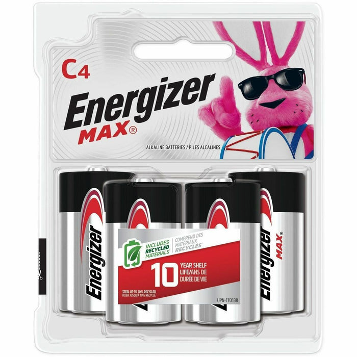 Energizer C Cell Alkaline Battery - For Flashlight, Radio, Toy - C - 8350 mAh - 1.5 V DC - 10 Year Shelf Life - 4 / Pack