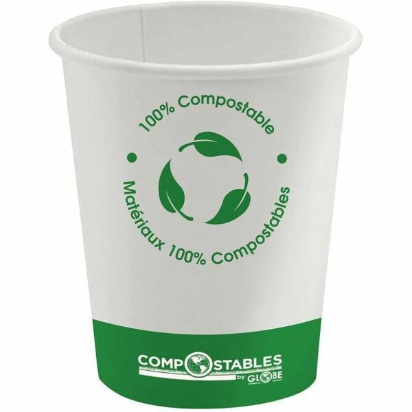 Globe Single Wall Hot/Cold Compostable Paper Cups - 20 Oz / White - 591.47 mL - White - Paper, Polylactic Acid (PLA) - Coffee, Tea, Beverage, Hot Drink, Cold, Juice, Water 1000/Case - 591.47 mL - White - Paper, Polylactic Acid (PLA) - Coffee, Tea, Beverag