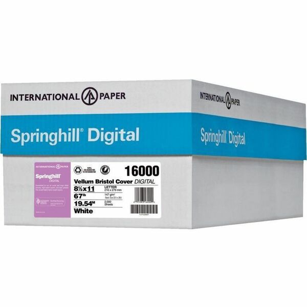 Springhill Vellum Bristol Cover White 250 sheets/pkg - 92 Brightness - Letter - 8 1/2" (215.90 mm) x 11" (279.40 mm) - 67 lb (30390.69 g) Basis Weight - Vellum, Soft Toothy - Sustainable Forestry Initiative (SFI) - White - 250 Sheets - 250 / Pack