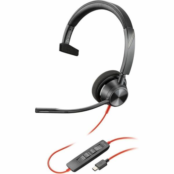 Poly Blackwire 3310 Monaural USB-C Headset + USBC/A Adapter - Mono - USB Type C, Mini-phone (3.5mm) - Wired - 32 Ohm - On-ear - Monaural - Supra-aural - 7.1 ft Cable - Omni-directional Microphone - Noise Canceling - Black