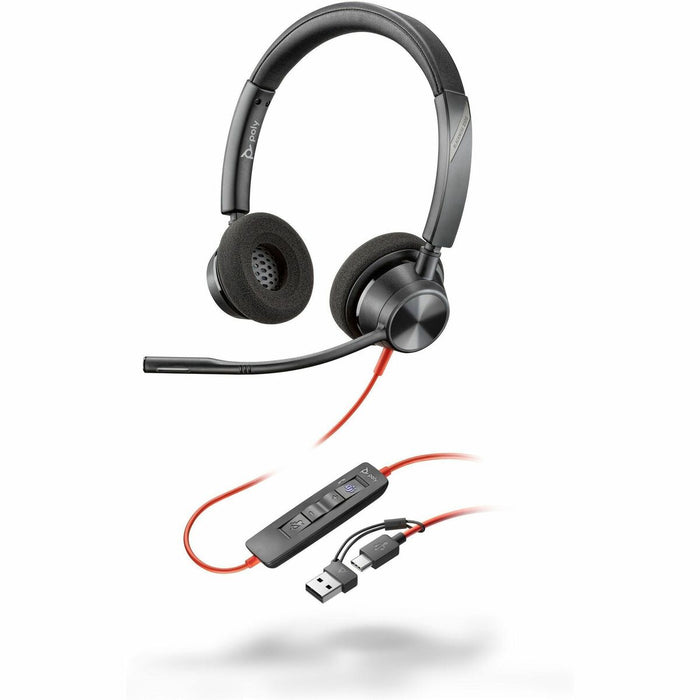Poly Blackwire 3320 Stereo Microsoft Teams Certified USB-C Headset + USB-C/A Adapter - Microsoft Teams Certification - Stereo - USB Type C, Mini-phone (3.5mm) - Wired - 32 Ohm - 20 Hz to 20 kHz - On-ear, Over-the-head - Binaural - Supra-aural - 7.1 ft (2.