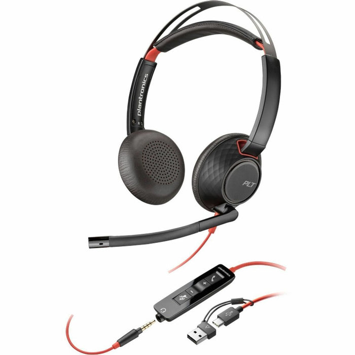 Poly Blackwire 5220 Headset - Microsoft Teams Certification - Stereo - USB Type C, Mini-phone (3.5mm) - Wired - 32 Ohm - 20 Hz to 20 kHz - On-ear, Over-the-head - Binaural - Supra-aural - 7.1 ft (2.16 m) Cable - Omni-directional, Noise Cancelling Micropho