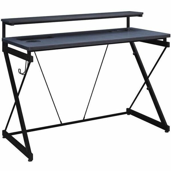 OSP Furniture RGB Led Lights Emulator Battlestation Gaming Desk - 36.1" (915.97 mm) Height x 47.8" (1212.85 mm) Width x 24" (609.60 mm) Depth - Finish: Black - USB Outlet, Storage Shelf, Wireless Charging, LED Light, Storage Tray, Cup Holder - For Residen