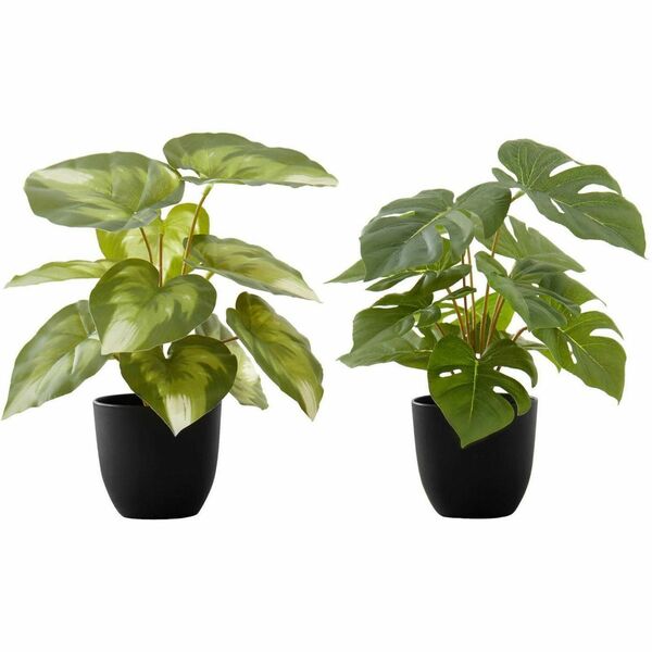 Monarch Specialties Artificial Plant - 2pcs / 13"H Monstera/Calathea/ 4" Pot - Monstera/Calathea - Stem - Pot2 / Box