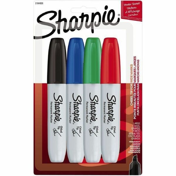 Sharpie Permanent Marker - Chisel Marker Point - Assorted Ink - 4 Pack