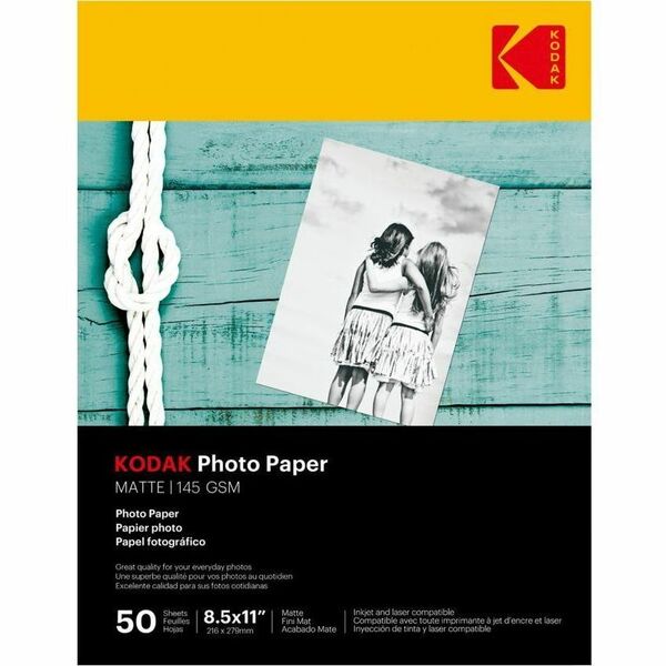 Kodak Picture Paper 8-1/2" x 11" 50 Sheets/pkg - 8 1/2" (215.90 mm) x 11" (279.40 mm) - 48 lb (21772.43 g) Basis Weight - Matte - 50 Sheets - 250 / Pack
