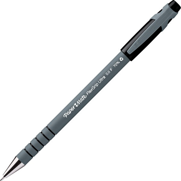 Paper Mate Flexgrip Ultra Recycled Pens - Fine Pen Point - Black - Black Rubber Barrel - 1 Each