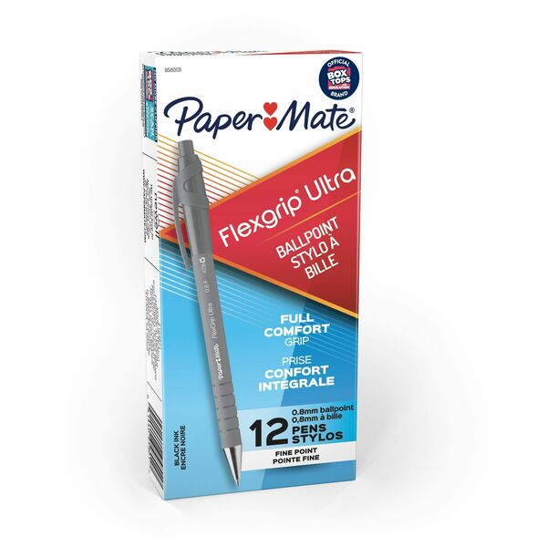 Paper Mate Flexgrip Ultra Retractable Pens - Fine Pen Point - Refillable - Retractable - Black Ink - Alcohol Based - Rubber Barrel - 1 Each