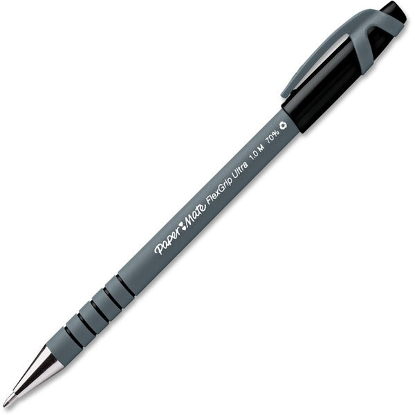 Paper Mate Flexgrip Ultra Recycled Pens - Medium Pen Point - Black - Black Rubber Barrel - 1 Each