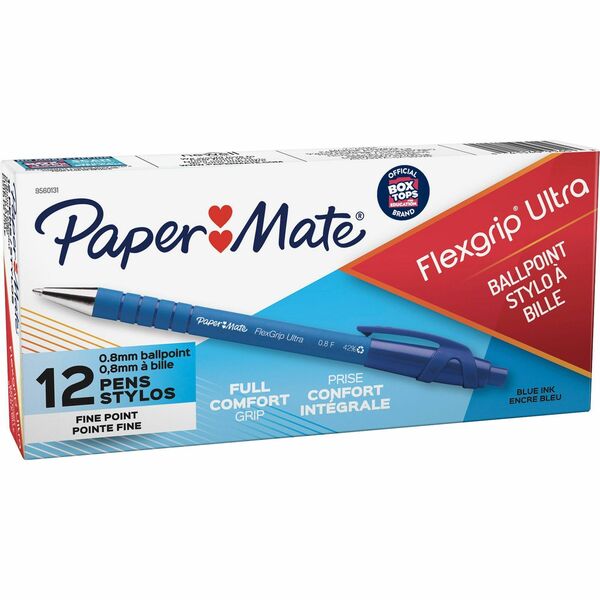 Paper Mate Flexgrip Ultra Retractable Pens - Fine Pen Point - Refillable - Retractable - Blue Ink - Alcohol Based - Rubber Barrel - 1 / Each