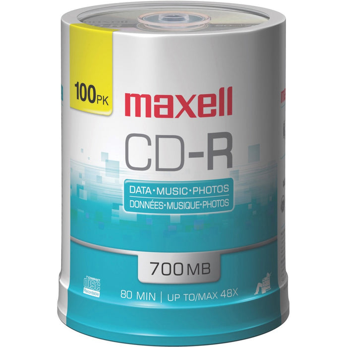 Maxell CD Recordable Media - CD-R - 48x - 700 MB - 100 / Each - 120mm - 1.33 Hour Maximum Recording Time