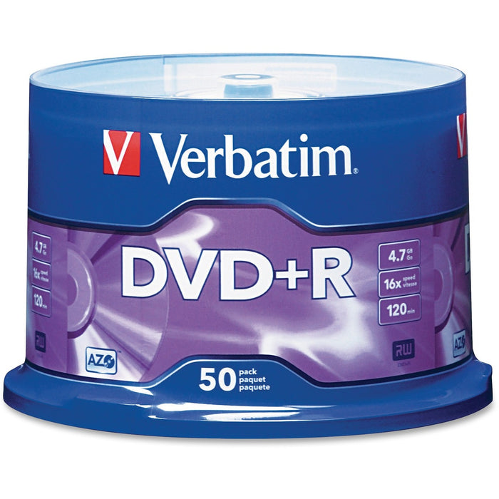 Verbatim 95037 DVD Recordable Media - DVD+R - 16x - 4.70 GB - 50 / Each - 120mm - Single-layer Layers - 2 Hour Maximum Recording Time
