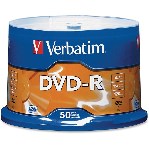 Verbatim 95101 DVD Recordable Media - DVD-R - 16x - 4.70 GB - 50 / Each - 120mm - Single-layer Layers - 2 Hour Maximum Recording Time