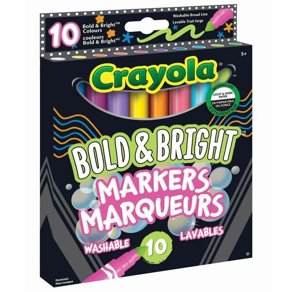 Crayola Bold & Bright Markers - Conical Marker Point - Washable - Assorted Ink - 10 / Pack