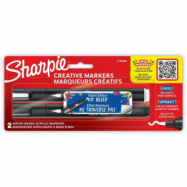 Sharpie Creative Markers, Water-Based Acrylic Markers, Bullet Tip - Bold Marker Point - Bullet Marker Point Style - Assorted Water Based Ink - 2 / Pack