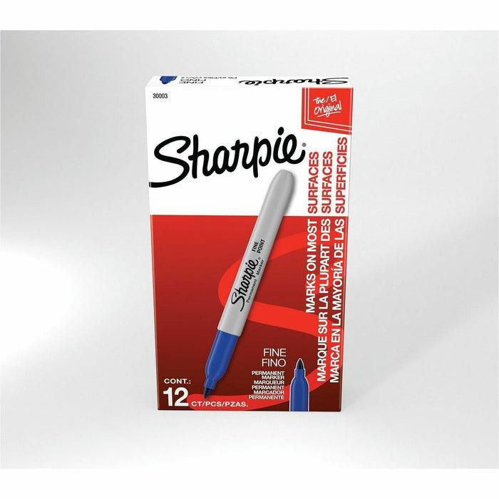 Sharpie Fine Permanent Markers Fine Tip - Blue Ink - 12 / Box