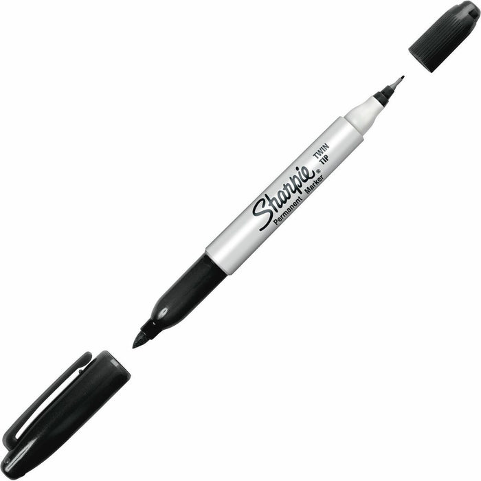 Sharpie Twin Tip Permanent Markers - Black Ink - 12 / Box
