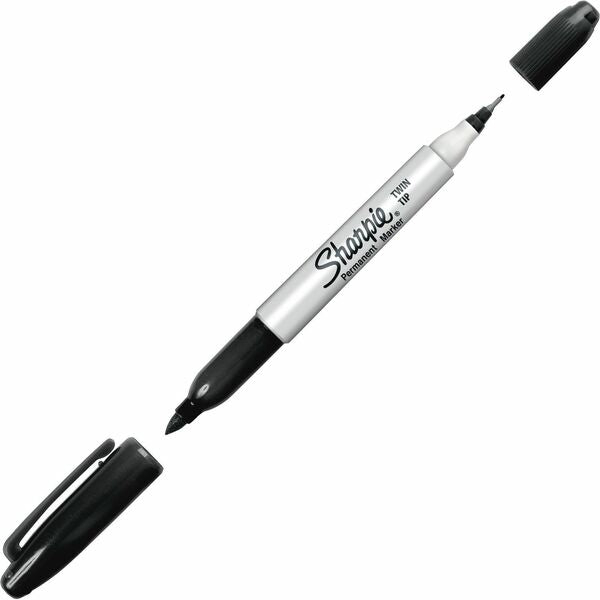 Sharpie Twin Tip Permanent Markers - Ultra Fine, Fine, Bold Marker Point - Black Ink - 12 / Box
