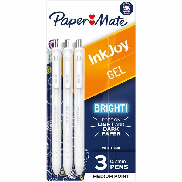 Paper Mate Inkjoy Gel Bright! Pens, Medium Point (0.7mm) - 0.7 mm (0.03") Medium Pen Point - Retractable - White Ink - Gel-based - 3 / Pack
