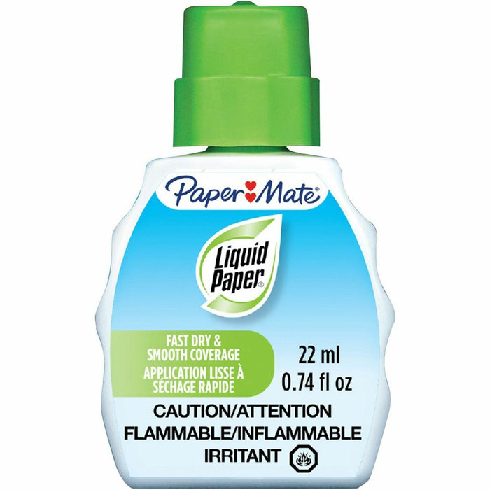 Paper Mate Liquid Paper Fast Dry Correction Fluid - 22 mL - Bright White - Fast-drying - 1 Dozen