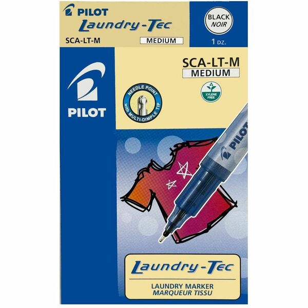 Pilot Laundry-Tec - Marker Pen - Black - Medium Tip - Needle Pen Point - 1 mm (0.04") Medium Marker Point - Black Ink - Stainless Steel Tip - 1 / Each