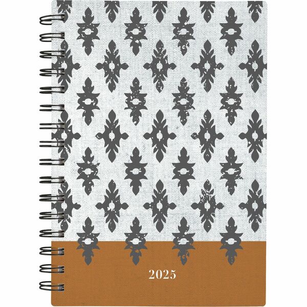 Mead Adorn Weekly/Monthly Planners - Weekly, Monthly - 12 Month - January 2025 - December 2025 - 1 Week, 1 Month Double Page Layout - 6" x 8 1/2" Sheet Size - Twin Wire - Black, White, Brown - Poly - Poly Cover - 8.5" Height x 6.4" Width - Tabbed, Double-