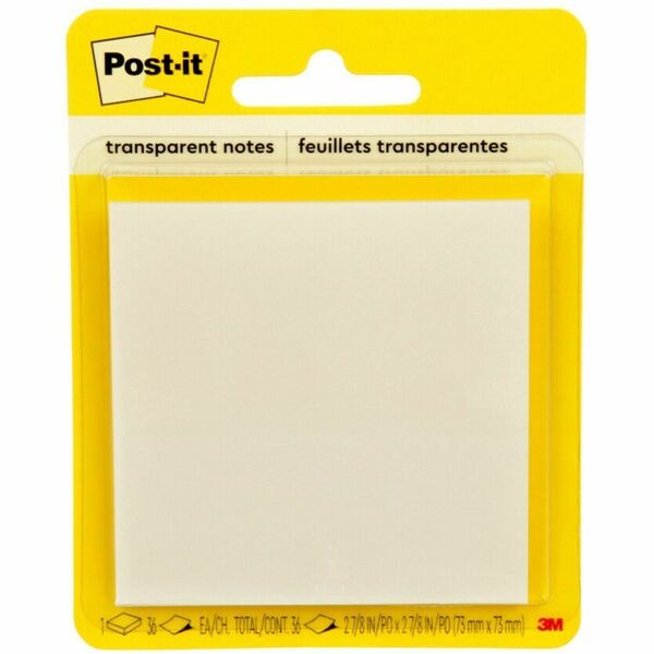 Post-it&reg; Transparent Notes 3x3 Clear - 3" (76.20 mm) Flag/Note Width x 3" (76.20 mm) Flag/Note Length - 36 Sheets per Pad - Transparent - Writable, Removable - 10 / Pack