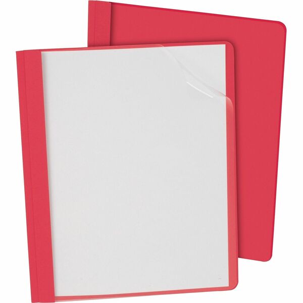 Oxford Letter Report Cover - 8 1/2" (215.90 mm) x 11" (279.40 mm) - 100 Sheets Capacity - 3 x Tang Fastener - 1/2" (12.70 mm) Fastener Capacity - Paper Stock - Red, Clear - 1 Each