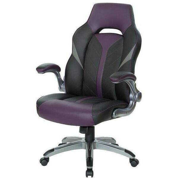OSP Furniture Black Leather Gaming Chair - Leather, Faux Leather - Black, Purple