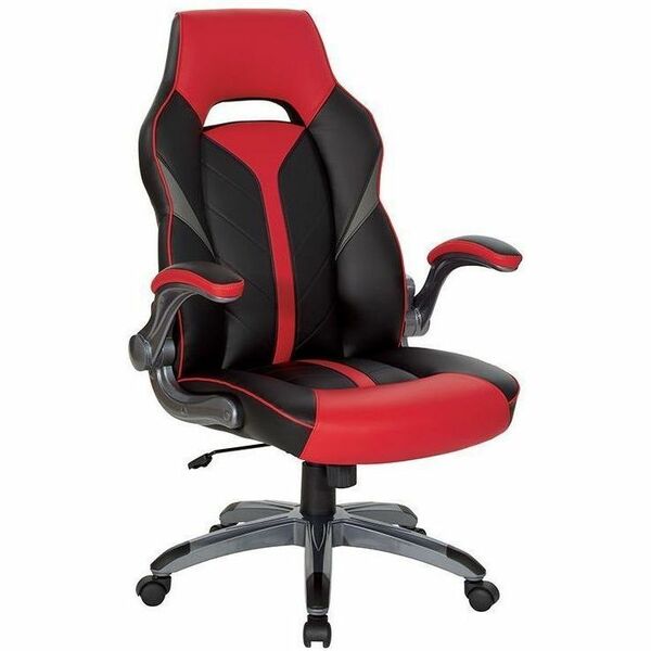 OSP Furniture Black Leather Gaming Chair - Leather, Faux Leather - Purple, Red