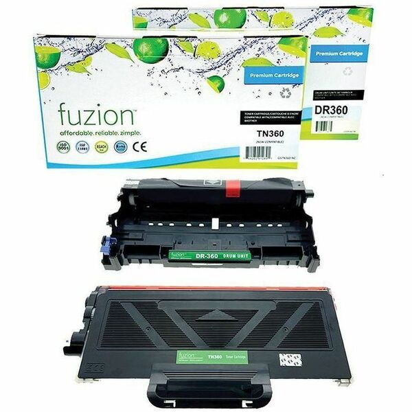 fuzion Laser Toner Cartridge/Drum Kit - Alternative for Brother TN360, DR360 - Black - 2 / Pack - 2500, 12000