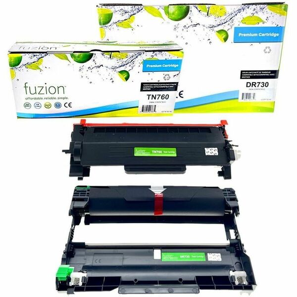 fuzion Laser Toner Cartridge/Drum Kit TN760, DR730 - Black - 2 / Pack - 3000, 12000