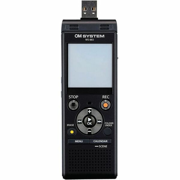 OM Digital Solutions WS-883 Digital Voice Recorder - [Built-in] Microphone - 8 GB Flash Memory - microSD Supported - PCM, MP3 - Stereo - 2080 Hour Recording - USB