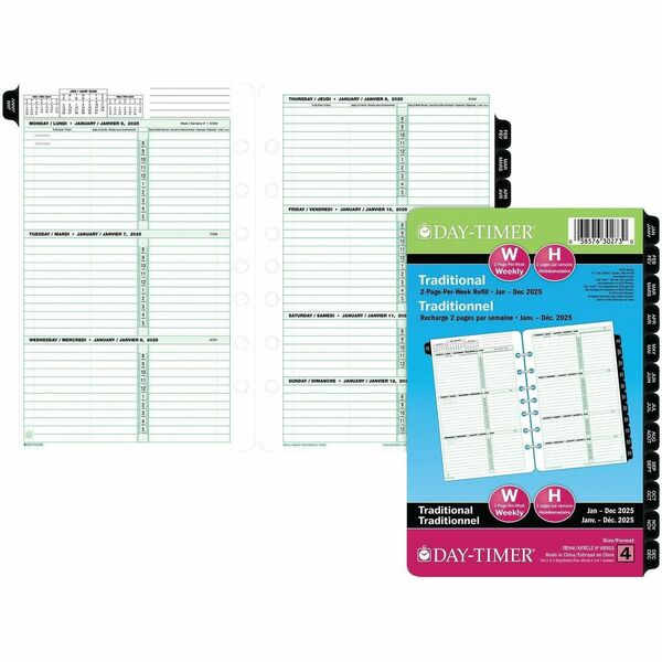 Day-Timer Refill Daily Desk Size 1PPD Bilingual - Desk Size - Weekly - January 2025 - December 2025 - 1 Week Double Page Layout - Desk - 8.5" Height x 5.5" Width - 1 Each