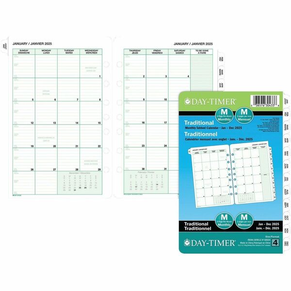 Day-Timer Refill Monthly Desk Size 2PPM Bilingual - Desk Size - Monthly - January 2025 - December 2025 - 1 Month Double Page Layout - Desk - 8.5" Height x 5.5" Width - 1 Each