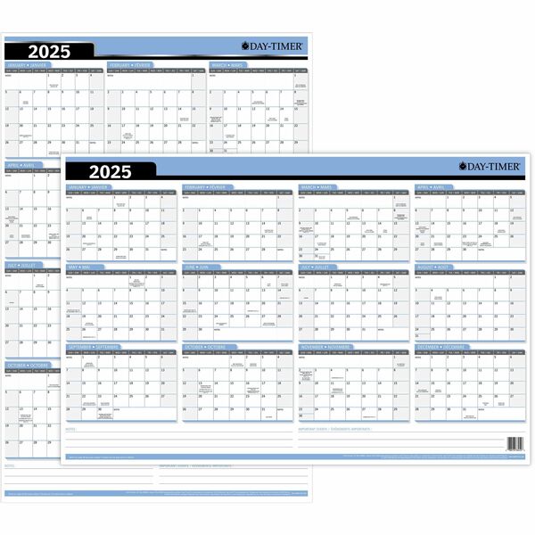 DayTimer Reversible Flexible Vertical/Horizontal Planner 24" x 36" Bilingual - January 2025 - December 2025 - 24" x 36" Sheet Size - Reversible, Flexible - 1 Each