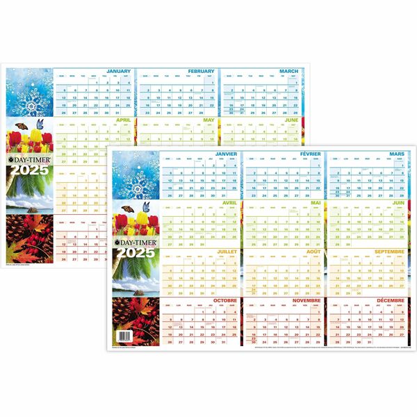 Day-Timer Reversible Flexible Planner Seasonal/Horizontal 24" x 36" Bilingual - January 2025 - December 2025 - 24" x 36" Sheet Size - Reversible, Flexible - 1 Each